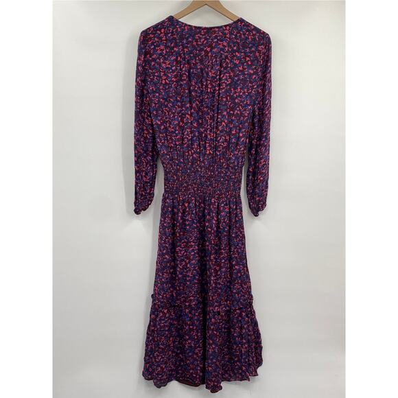 Parker Elizabeth Floral Long Sleeve Midi Dress Silk Blend Blouson Faux Wrap L - Picture 7 of 10